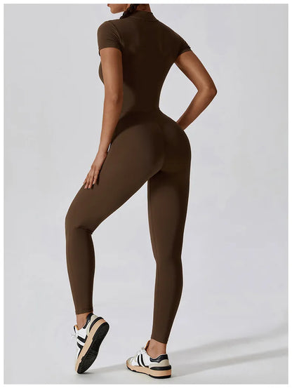 4 Renk Kısa Kol Önden Fermuarlı Tulum Tayt Bodysuit - MasuWear