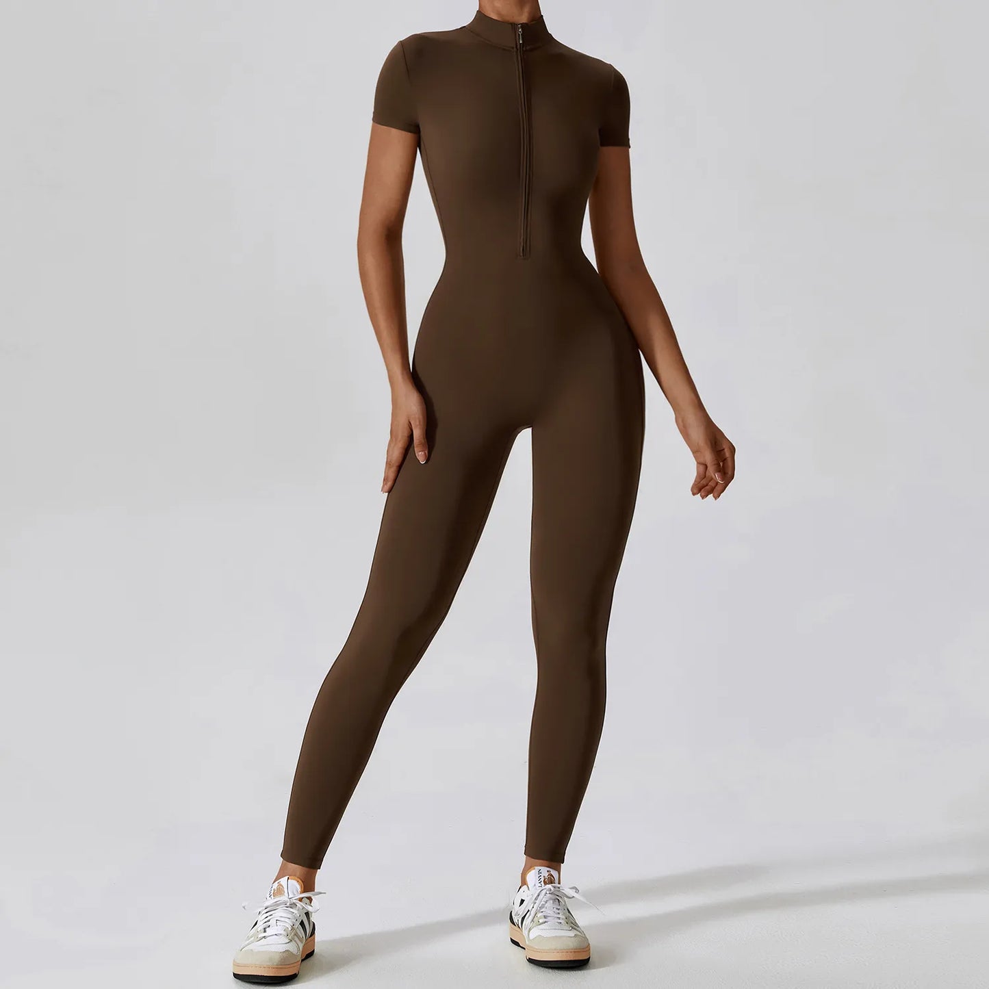 4 Renk Kısa Kol Önden Fermuarlı Tulum Tayt Bodysuit - MasuWear