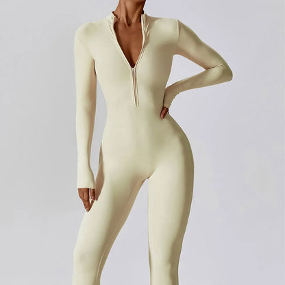 4 Renk Uzun Kollu Önden Fermuarlı Tulum Tayt Bodysuit - MasuWear