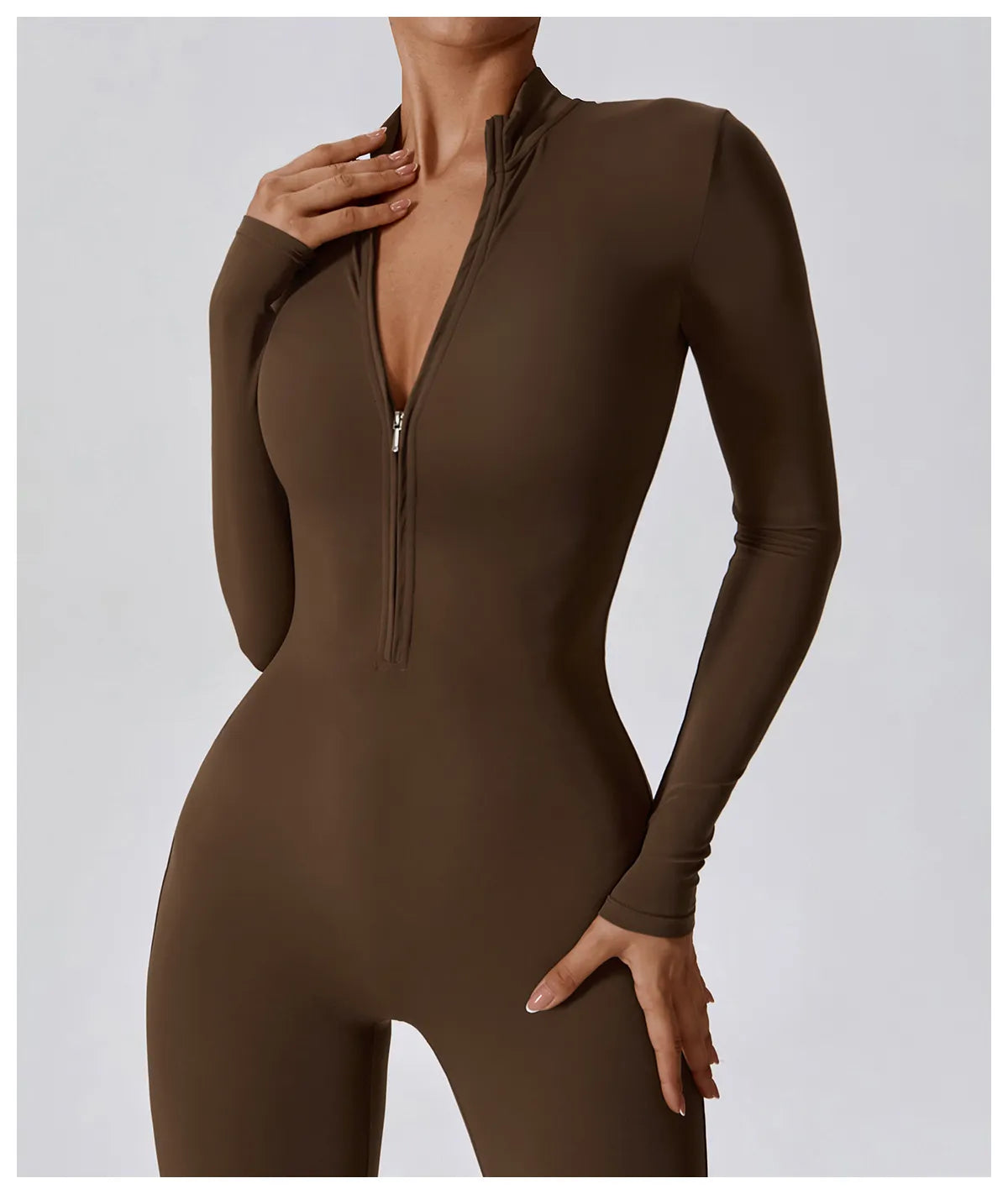 4 Renk Uzun Kollu Önden Fermuarlı Tulum Tayt Bodysuit - MasuWear