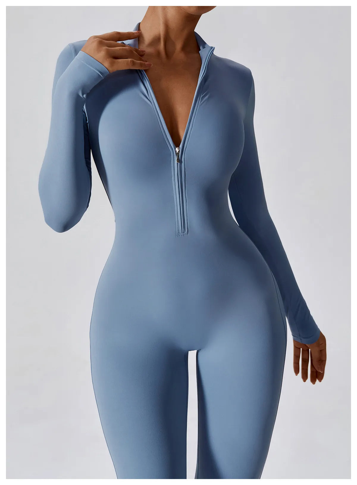 4 Renk Uzun Kollu Önden Fermuarlı Tulum Tayt Bodysuit - MasuWear