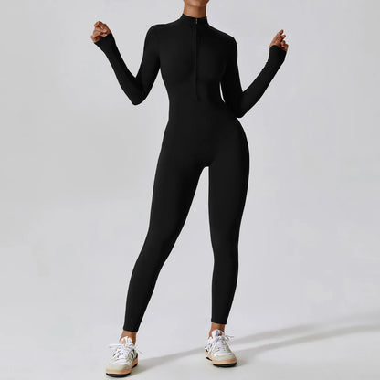 4 Renk Uzun Kollu Önden Fermuarlı Tulum Tayt Bodysuit - MasuWear